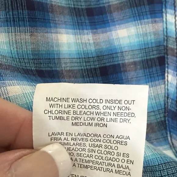 Wrangler Rock 47 Men’s Western Pearl Snap Shirt XXL Blue Plaid Long Sleeve EUC - Picture 11 of 12